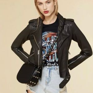 ALL SAINTS BLACK BALFERN LEATHER JACKET US 2 (UK6)